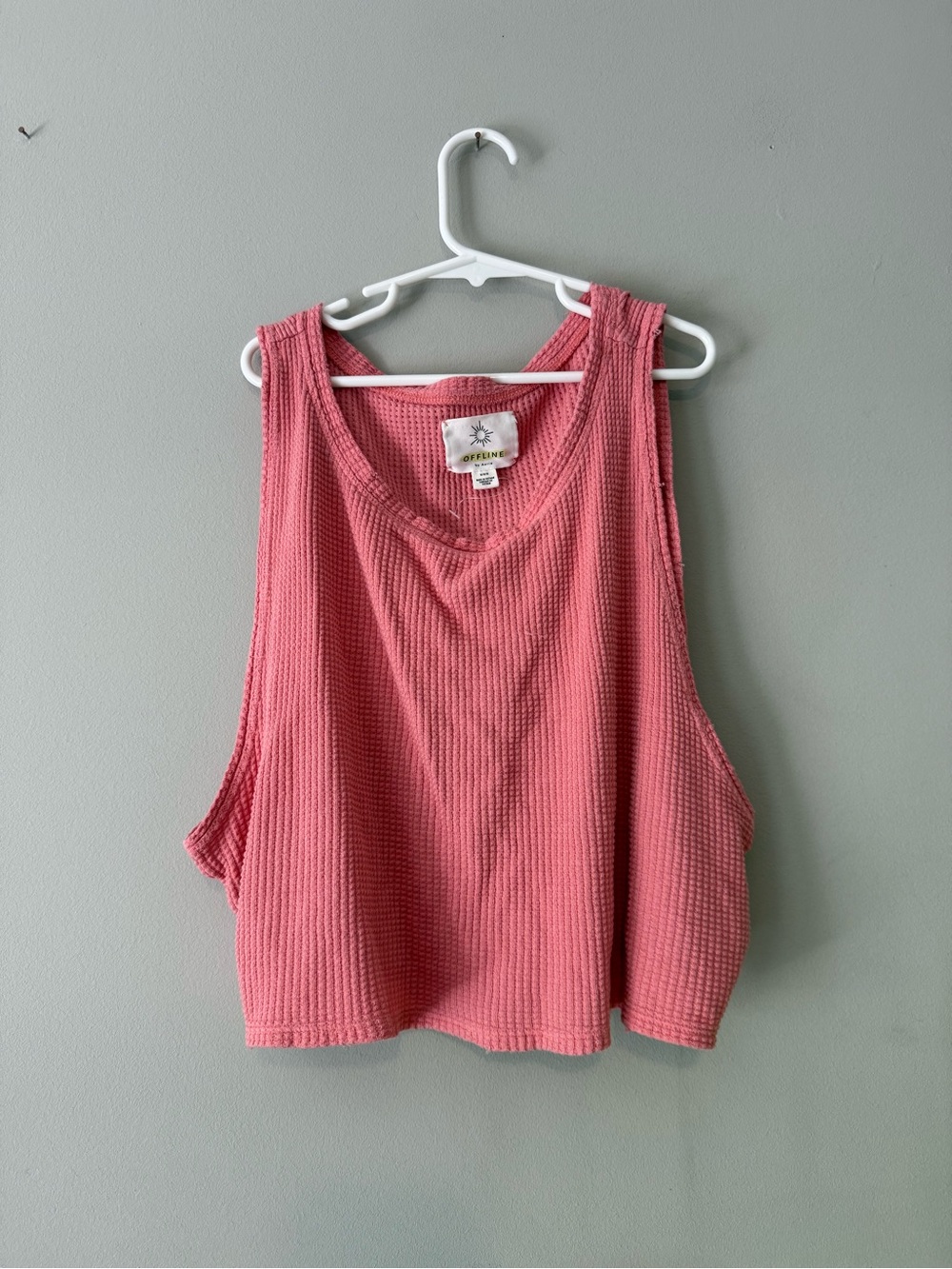 Offline by Aerie Pink Waffle Knit Tank Top